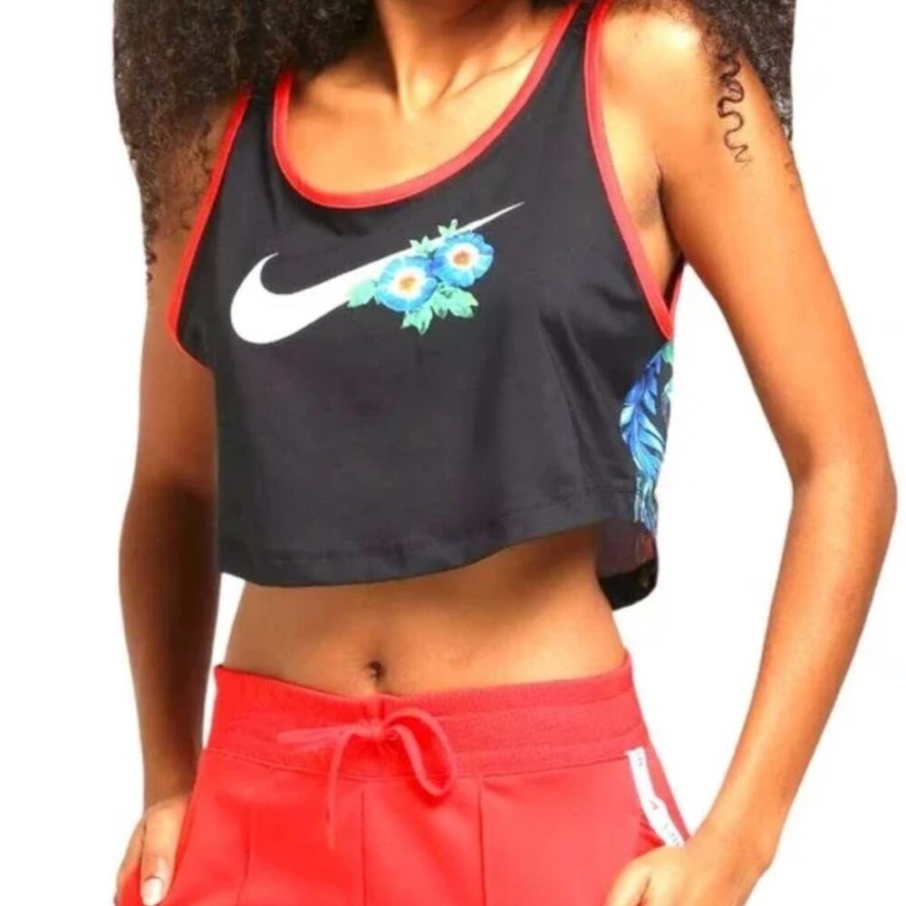 Nike hyper femme floral black and red crop tank top size XS